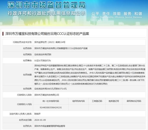 深圳市萬福寶科技銷售冒用ccc認證標(biāo)志的產(chǎn)品案